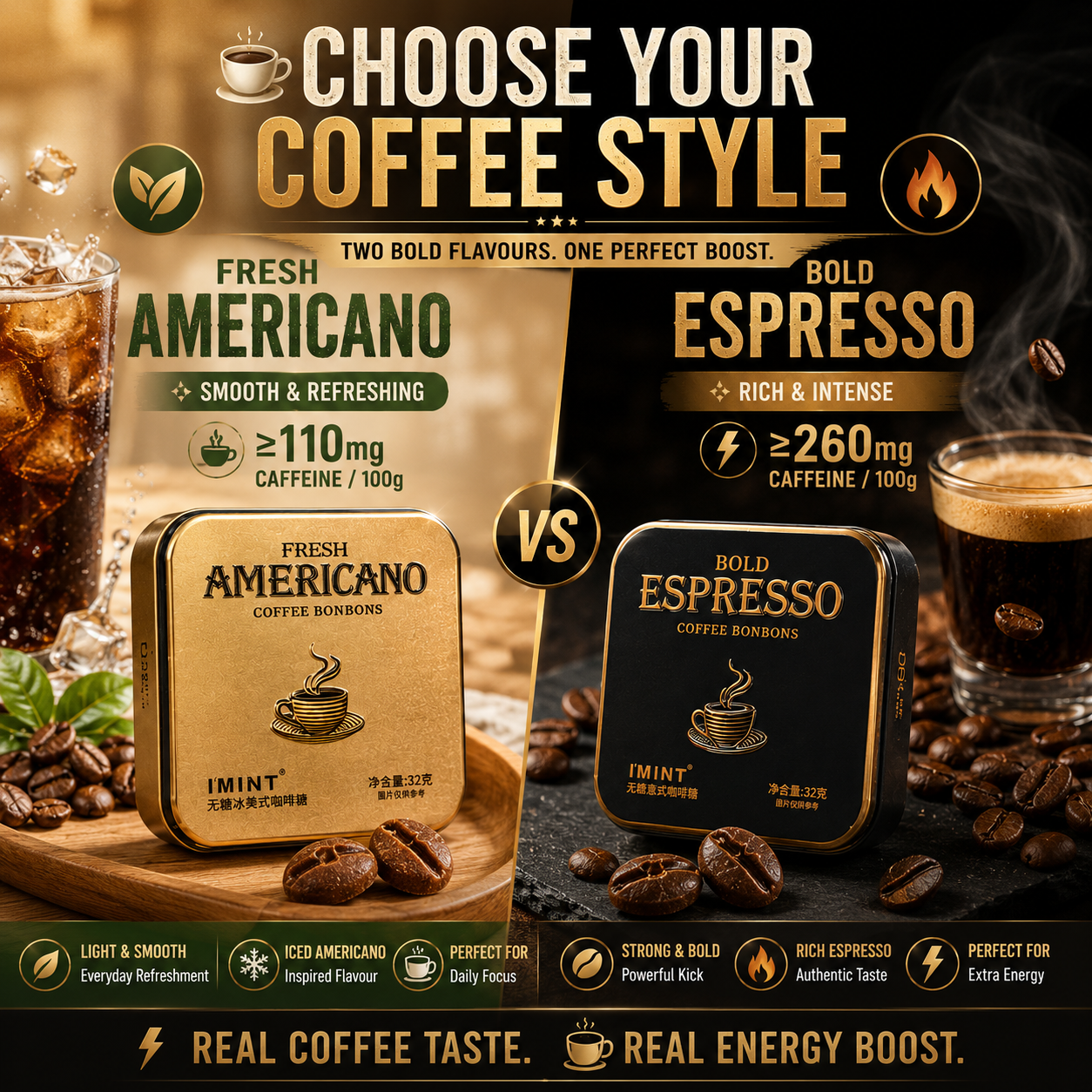 I’MINT Sugar Free Coffee Bonbons 32g | Xylitol Fresh Americano & Bold Espresso