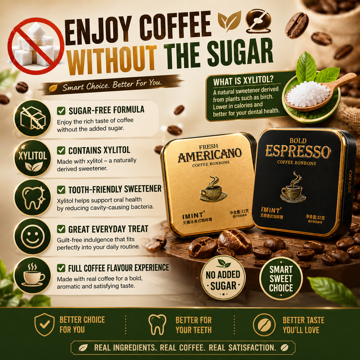 I’MINT Sugar Free Coffee Bonbons 32g | Xylitol Fresh Americano & Bold Espresso