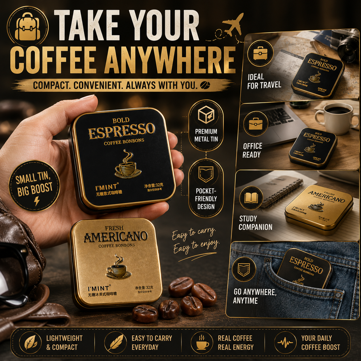 I’MINT Sugar Free Coffee Bonbons 32g | Xylitol Fresh Americano & Bold Espresso