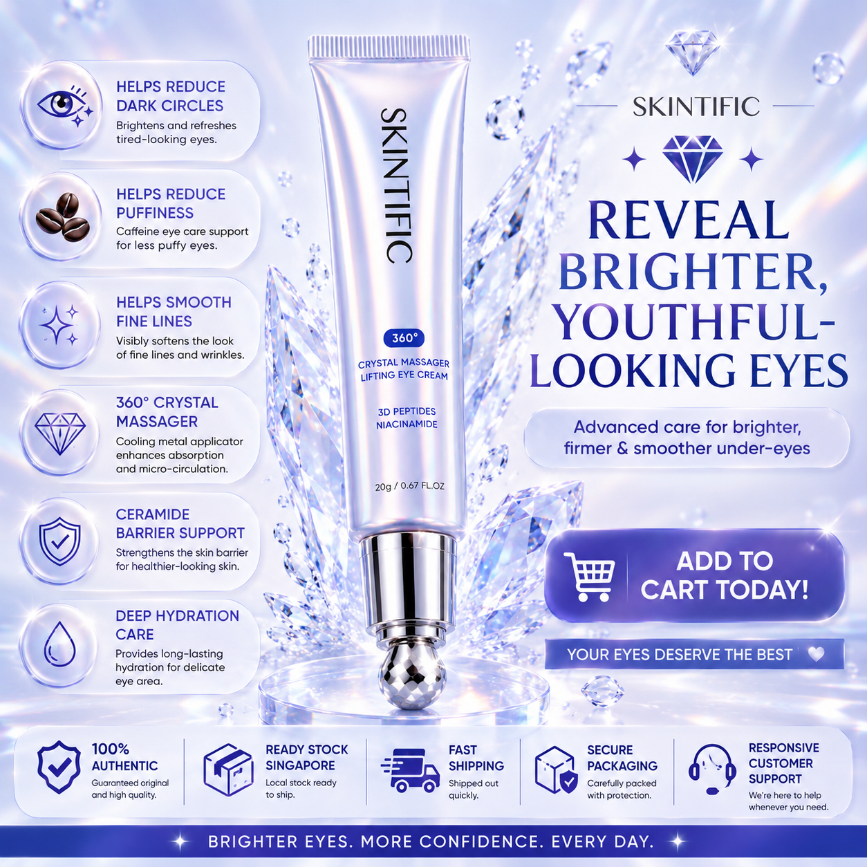 SKINTIFIC 360° Crystal Massager Lifting Eye Cream 20g