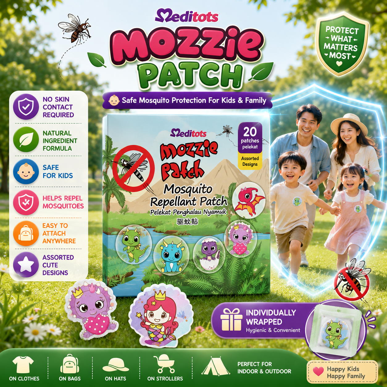 Meditots Mozzie Patch 20s – Safe, Natural & Cute Protection for Kids
