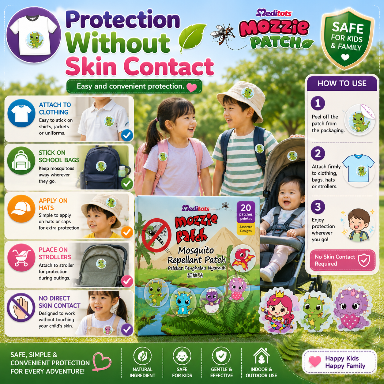 Meditots Mozzie Patch 20s – Safe, Natural & Cute Protection for Kids