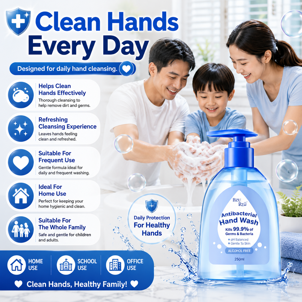 BZÜ BZÜ Antibacterial Hand Wash 250ml Alcohol Free | pH Balanced Gentle to Skin