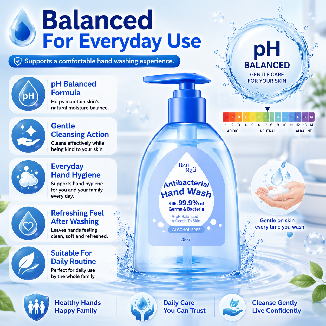 BZÜ BZÜ Antibacterial Hand Wash 250ml Alcohol Free | pH Balanced Gentle to Skin