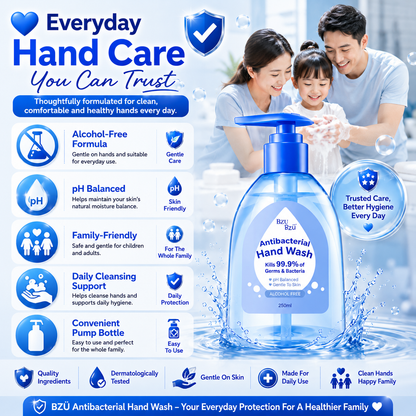 BZÜ BZÜ Antibacterial Hand Wash 250ml Alcohol Free | pH Balanced Gentle to Skin