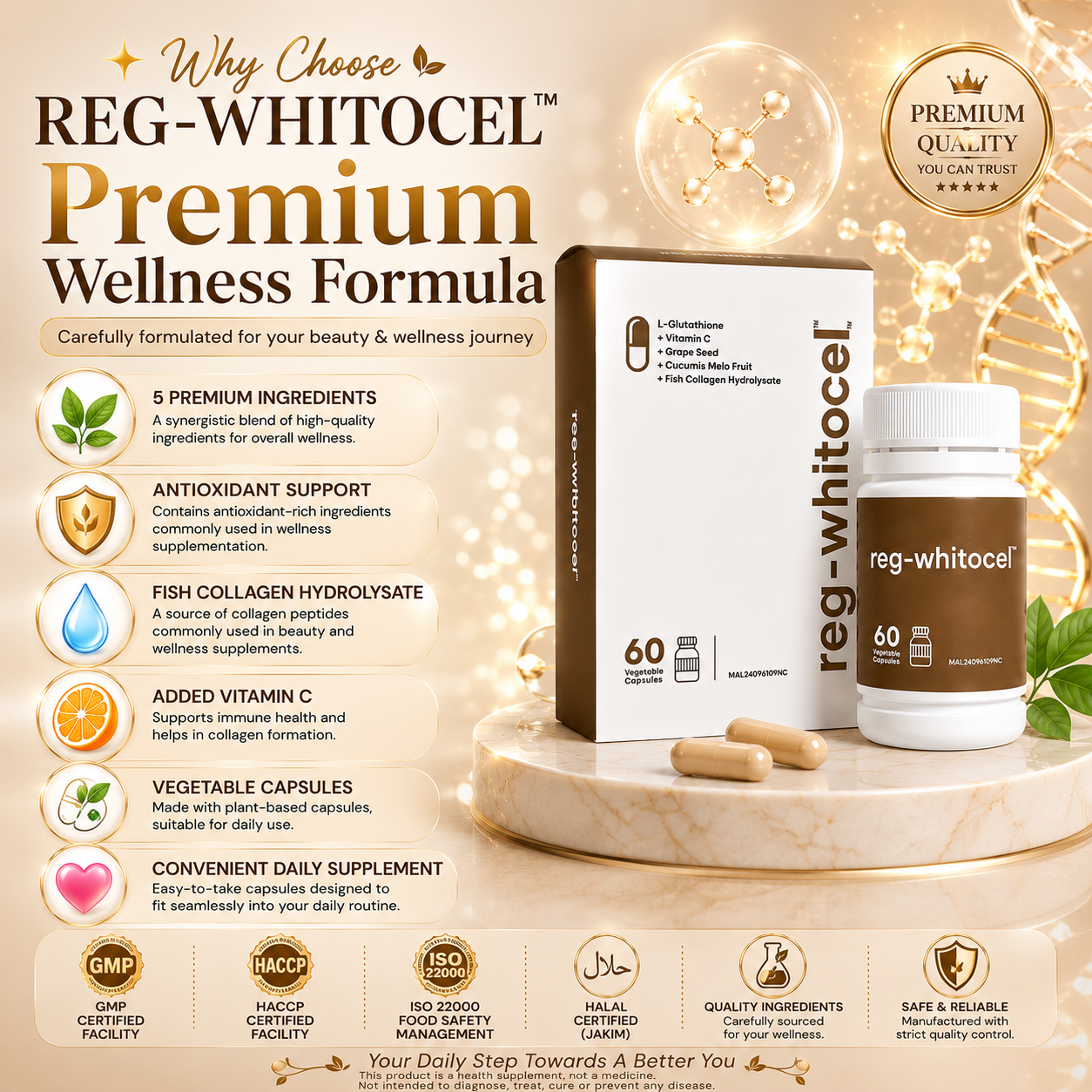 REG-WHITOCEL 60s | L-Glutathione + Collagen + Grape Seed + Vitamin C Antioxidant Supplement