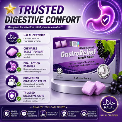 GastroRelief Blackcurrant Antacid Tablet 16 Chewables | Heartburn Relief | Indigestion Support | Excess Gas Comfort | Acid Reflux Support