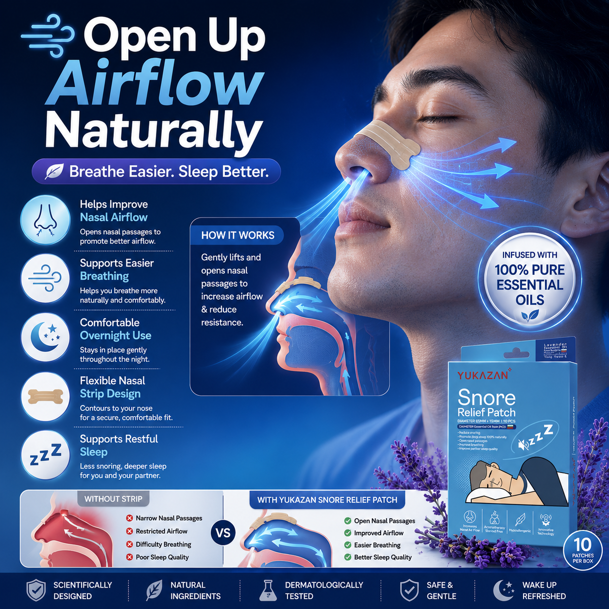 YUKAZAN Snore Relief Patch Lavender Oil | Reduce Snoring & Improve Sleep