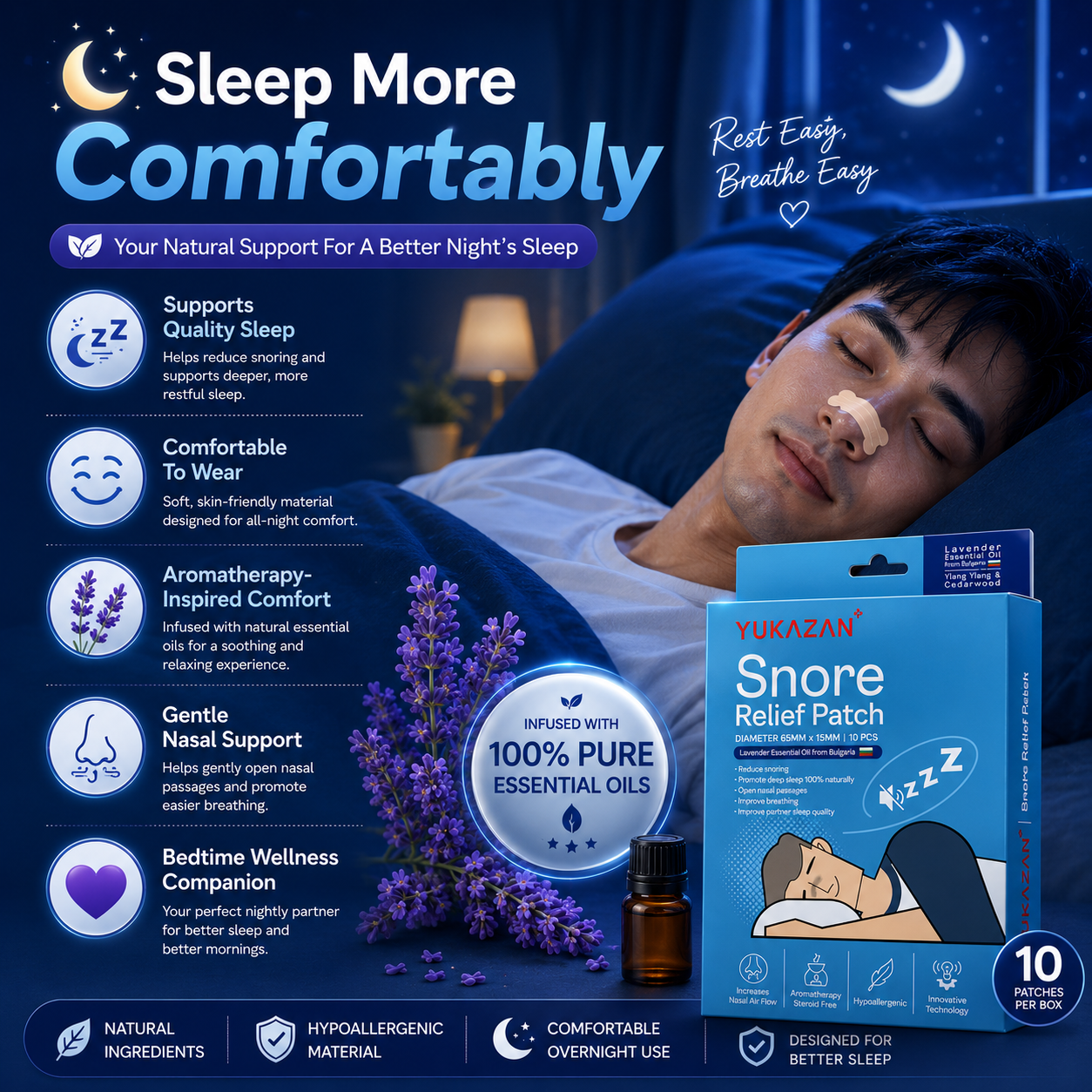 YUKAZAN Snore Relief Patch Lavender Oil | Reduce Snoring & Improve Sleep