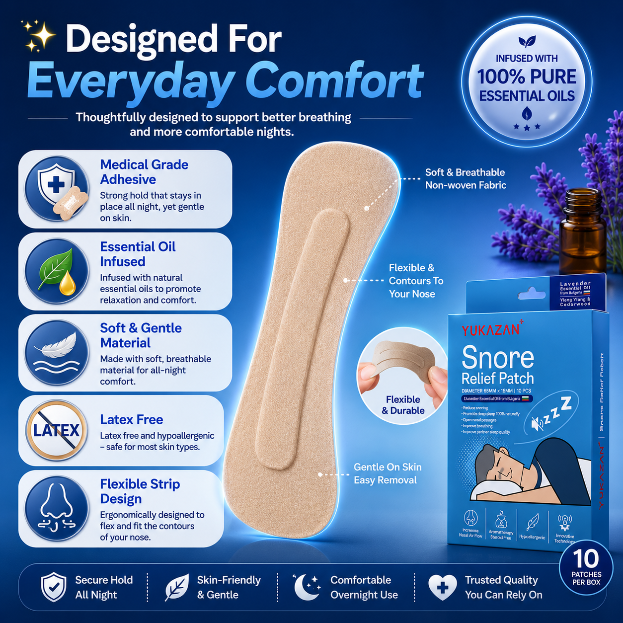 YUKAZAN Snore Relief Patch Lavender Oil | Reduce Snoring & Improve Sleep