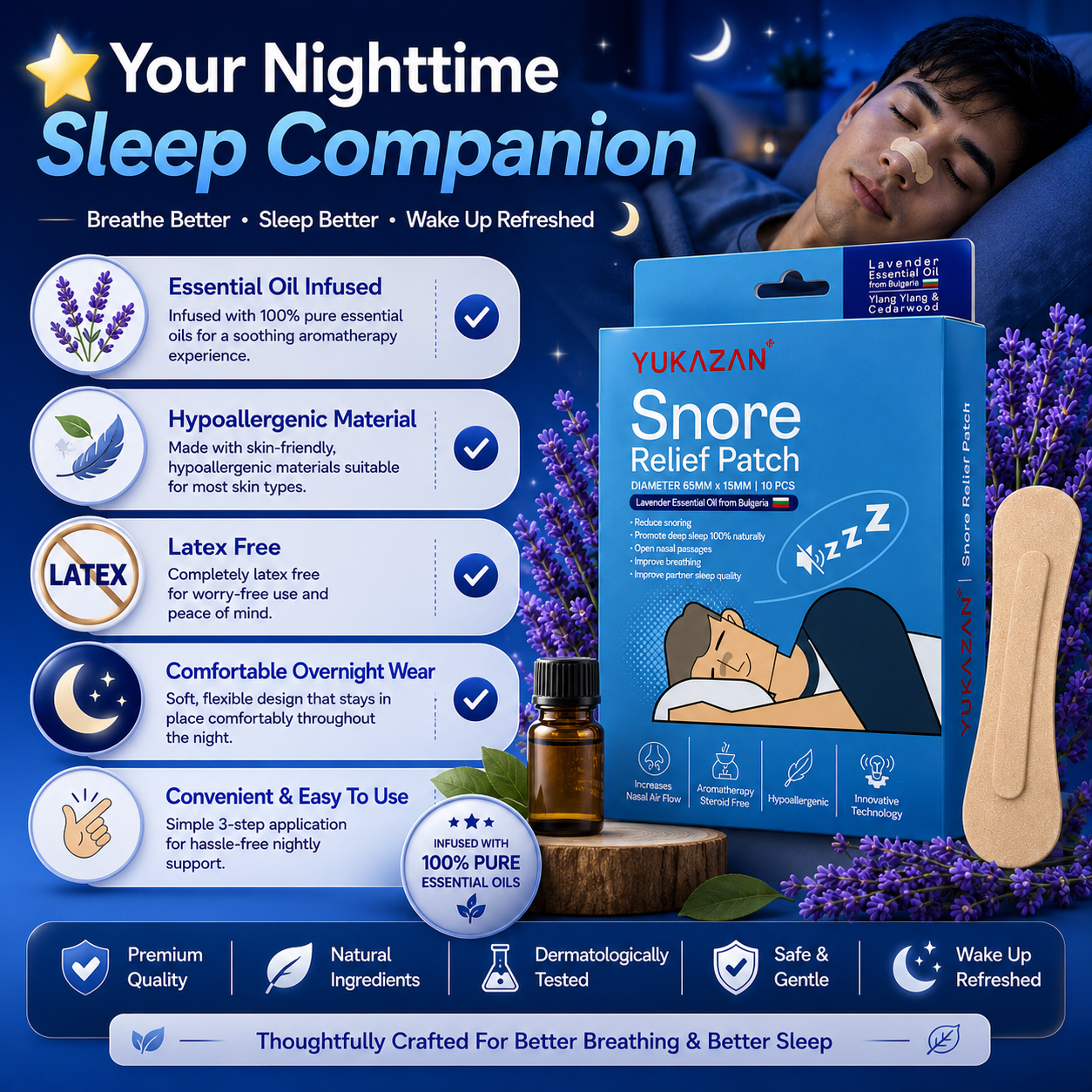 YUKAZAN Snore Relief Patch Lavender Oil | Reduce Snoring & Improve Sleep