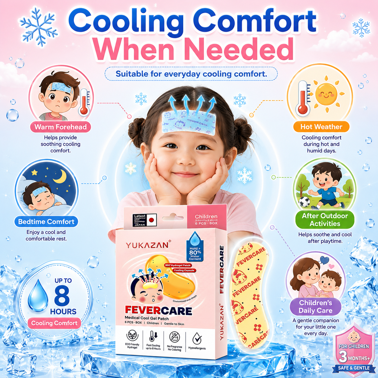 Yukazan Kids FeverCare Cool Gel Patch (6's) – Relieve Fever Fast, Gentle to Skin