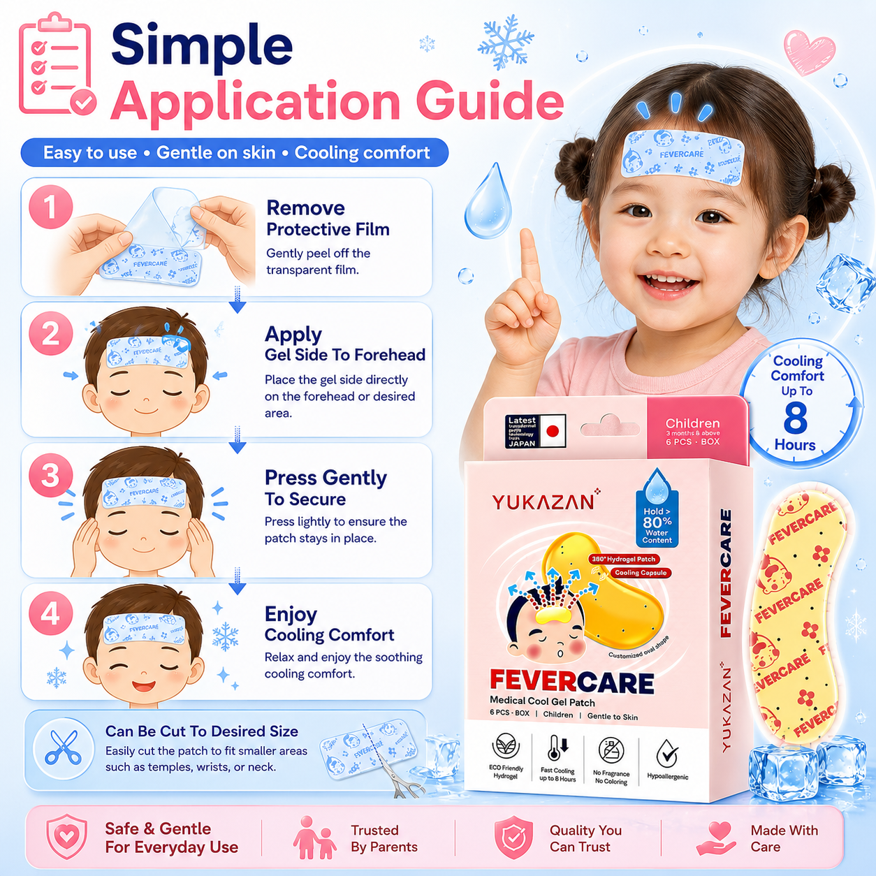 Yukazan Kids FeverCare Cool Gel Patch (6's) – Relieve Fever Fast, Gentle to Skin