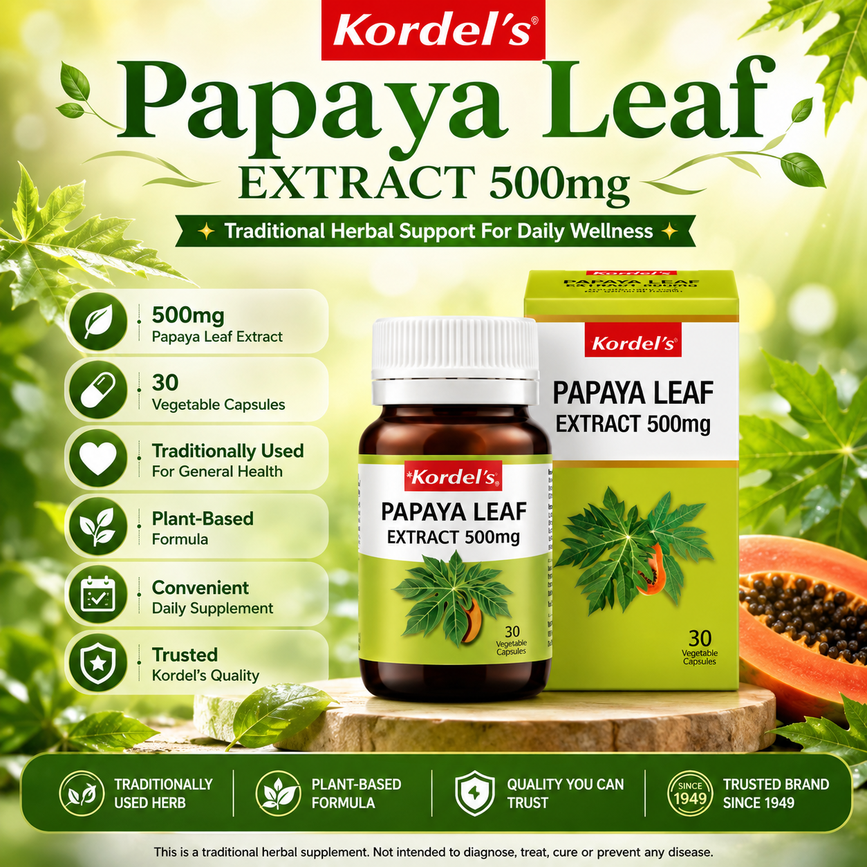 Kordel’s Papaya Leaf Extract 500mg