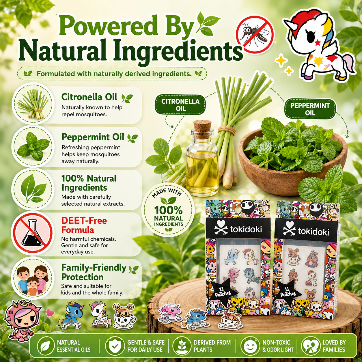 Tokidoki Mosquito Repellent Patch | Natural | DEET-Free Non-Toxic | Kids Safe