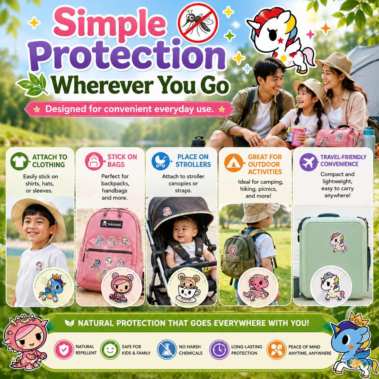 Tokidoki Mosquito Repellent Patch | Natural | DEET-Free Non-Toxic | Kids Safe