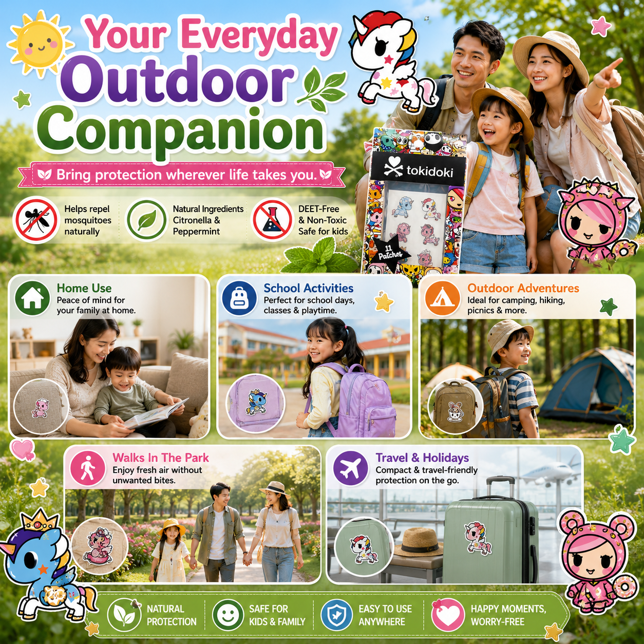 Tokidoki Mosquito Repellent Patch | Natural | DEET-Free Non-Toxic | Kids Safe