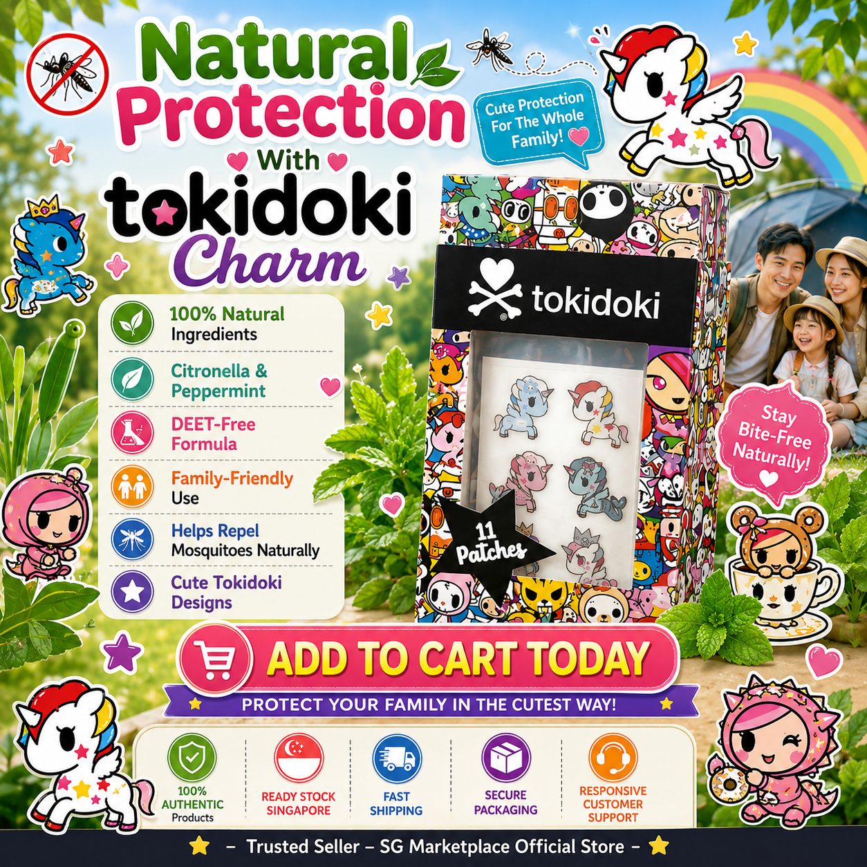 Tokidoki Mosquito Repellent Patch | Natural | DEET-Free Non-Toxic | Kids Safe