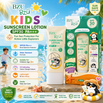 BZU BzÜ Kids Sunscreen Lotion SPF30 PA+++ | Water Resistant | Age 3+ | UVA & UVB Protection | 40ml