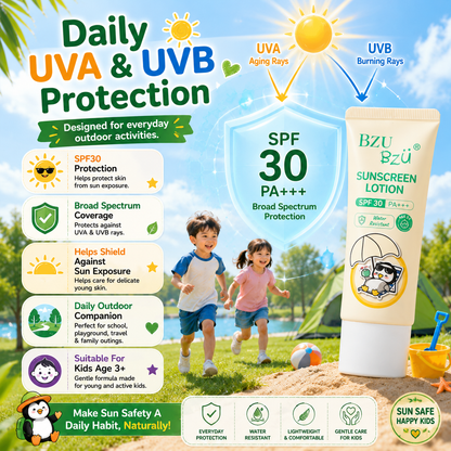 BZU BzÜ Kids Sunscreen Lotion SPF30 PA+++ | Water Resistant | Age 3+ | UVA & UVB Protection | 40ml