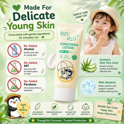 BZU BzÜ Kids Sunscreen Lotion SPF30 PA+++ | Water Resistant | Age 3+ | UVA & UVB Protection | 40ml