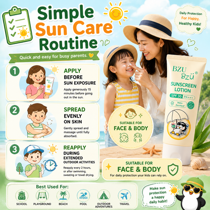 BZU BzÜ Kids Sunscreen Lotion SPF30 PA+++ | Water Resistant | Age 3+ | UVA & UVB Protection | 40ml