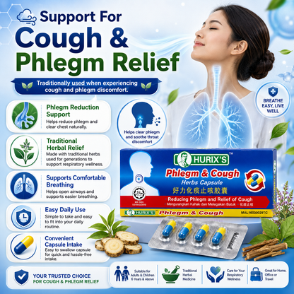 Hurix’s Herbal Capsule for Phlegm & Cough 6s | Fast Relief Natural Remedy