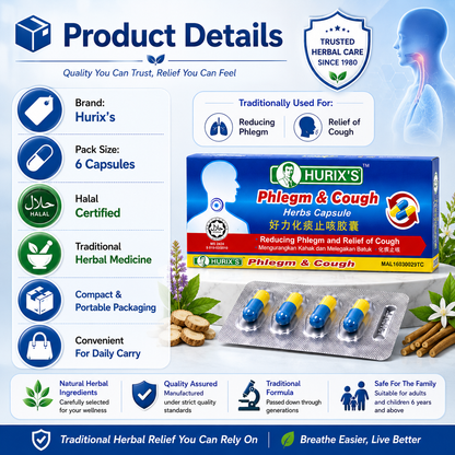 Hurix’s Herbal Capsule for Phlegm & Cough 6s | Fast Relief Natural Remedy
