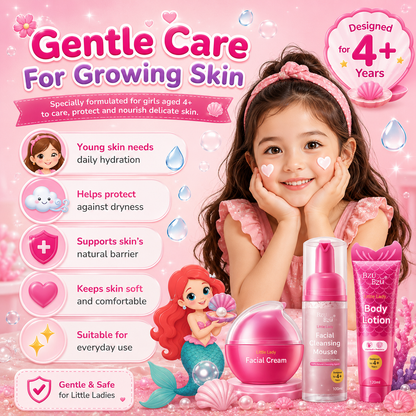 BZU BZU Little Lady Skincare Series | Facial Cleansing Mousse 100ml | Facial Cream 50ml | Body Lotion 120ml | For Girls 4+ Years