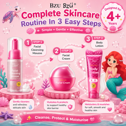 BZU BZU Little Lady Skincare Series | Facial Cleansing Mousse 100ml | Facial Cream 50ml | Body Lotion 120ml | For Girls 4+ Years