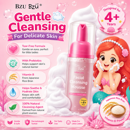 BZU BZU Little Lady Skincare Series | Facial Cleansing Mousse 100ml | Facial Cream 50ml | Body Lotion 120ml | For Girls 4+ Years