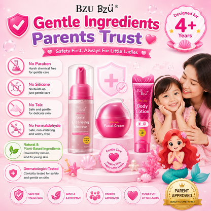 BZU BZU Little Lady Skincare Series | Facial Cleansing Mousse 100ml | Facial Cream 50ml | Body Lotion 120ml | For Girls 4+ Years