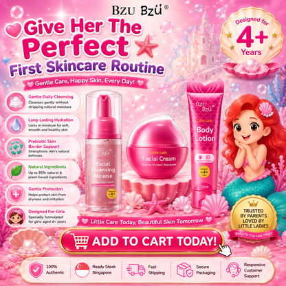 BZU BZU Little Lady Skincare Series | Facial Cleansing Mousse 100ml | Facial Cream 50ml | Body Lotion 120ml | For Girls 4+ Years