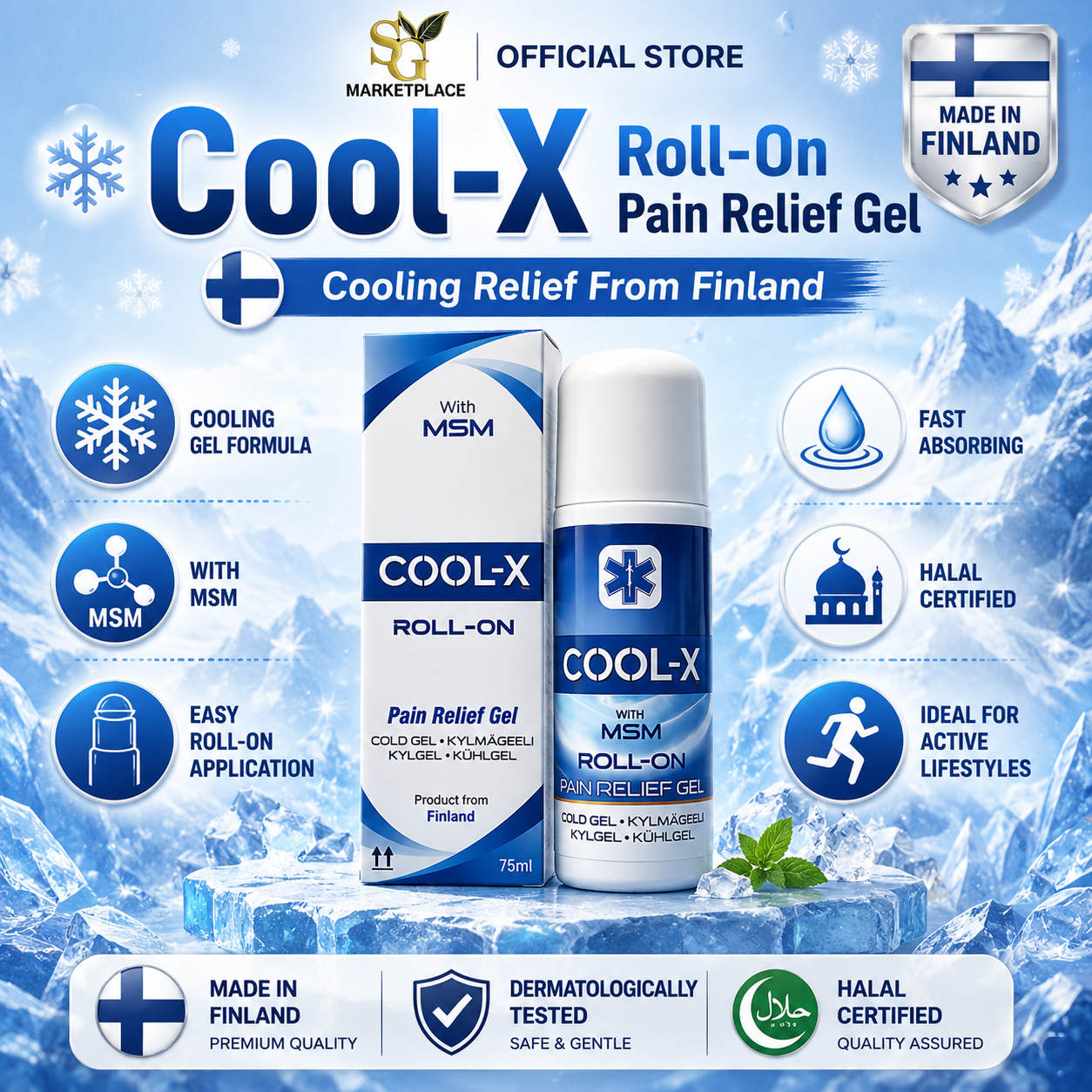 Cool-X Roll-On Pain Relief Gel 75ml | MSM Cold Gel for Joint & Muscle Relief