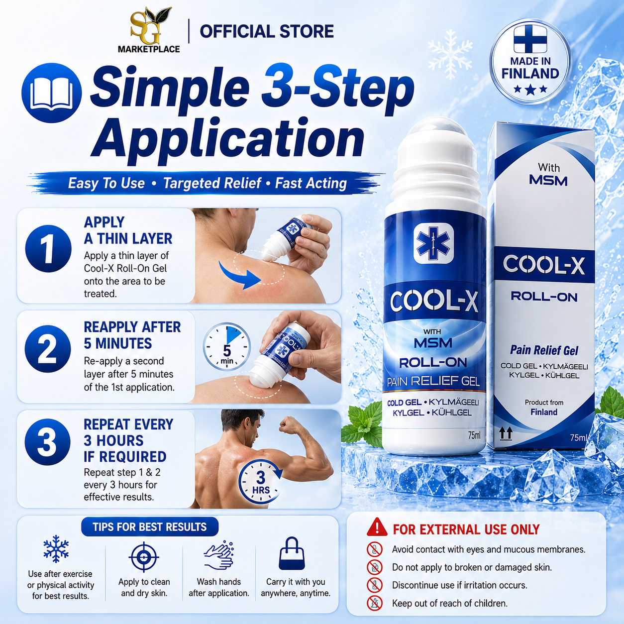 Cool-X Roll-On Pain Relief Gel 75ml | MSM Cold Gel for Joint & Muscle Relief