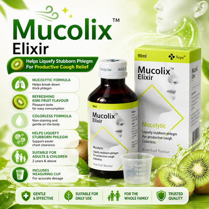 Mucolix Elixir Kiwi Fruit Flavour 90ml | Soothing Respiratory Relief