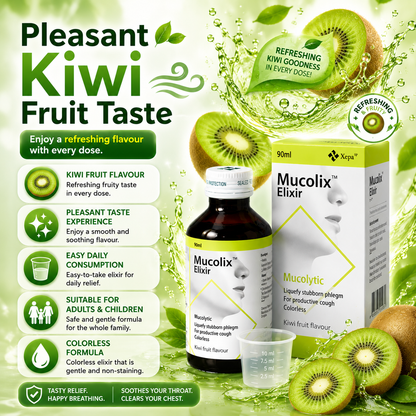 Mucolix Elixir Kiwi Fruit Flavour 90ml | Soothing Respiratory Relief