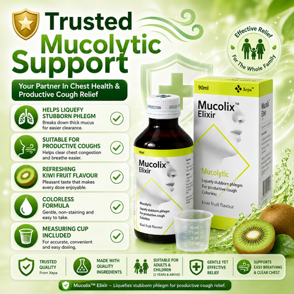Mucolix Elixir Kiwi Fruit Flavour 90ml | Soothing Respiratory Relief