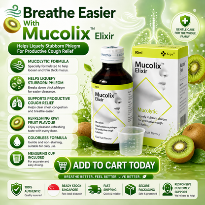 Mucolix Elixir Kiwi Fruit Flavour 90ml | Soothing Respiratory Relief