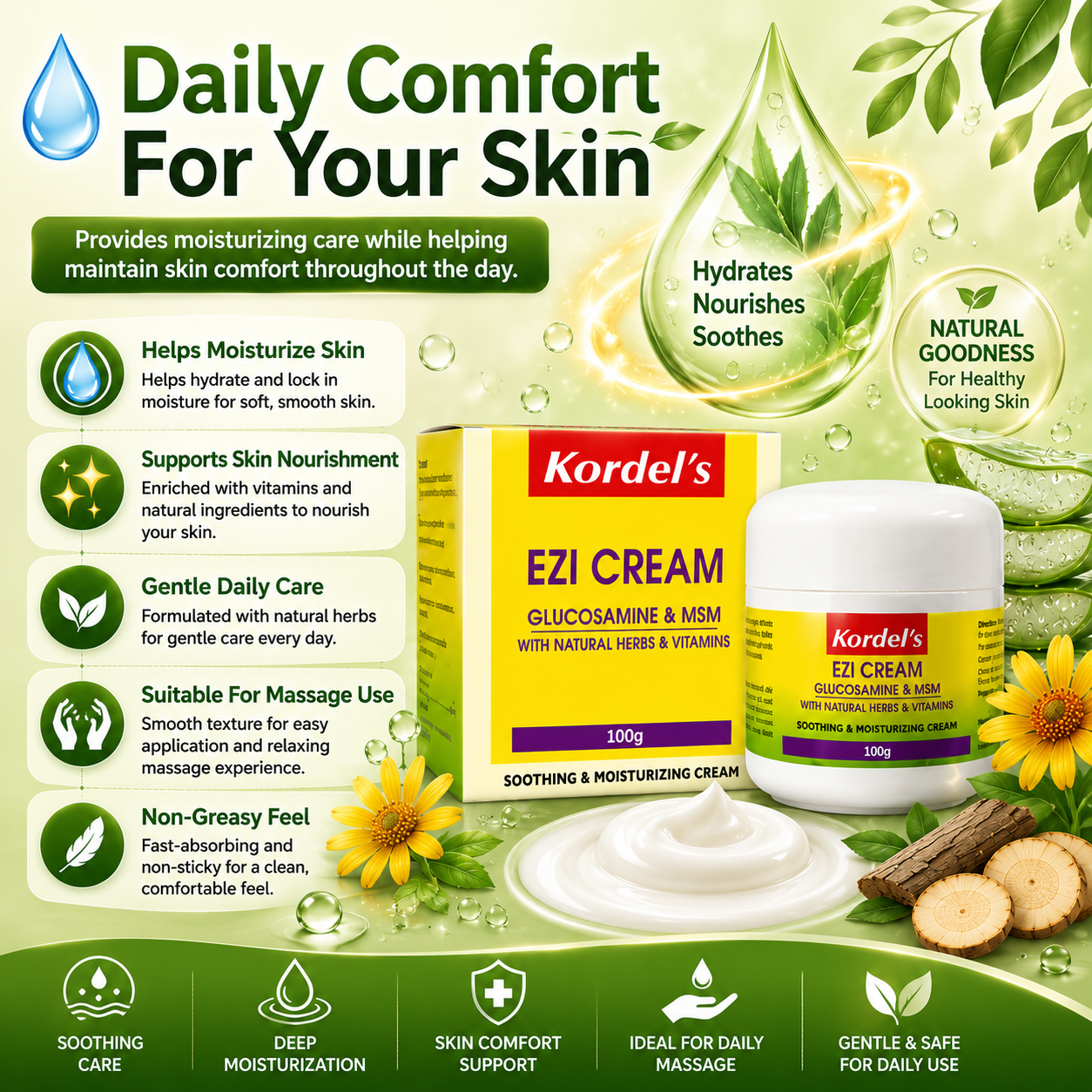 Kordel’s Ezi Cream | Glucosamine + MSM | Soothing Joint & Muscle Cream 100g
