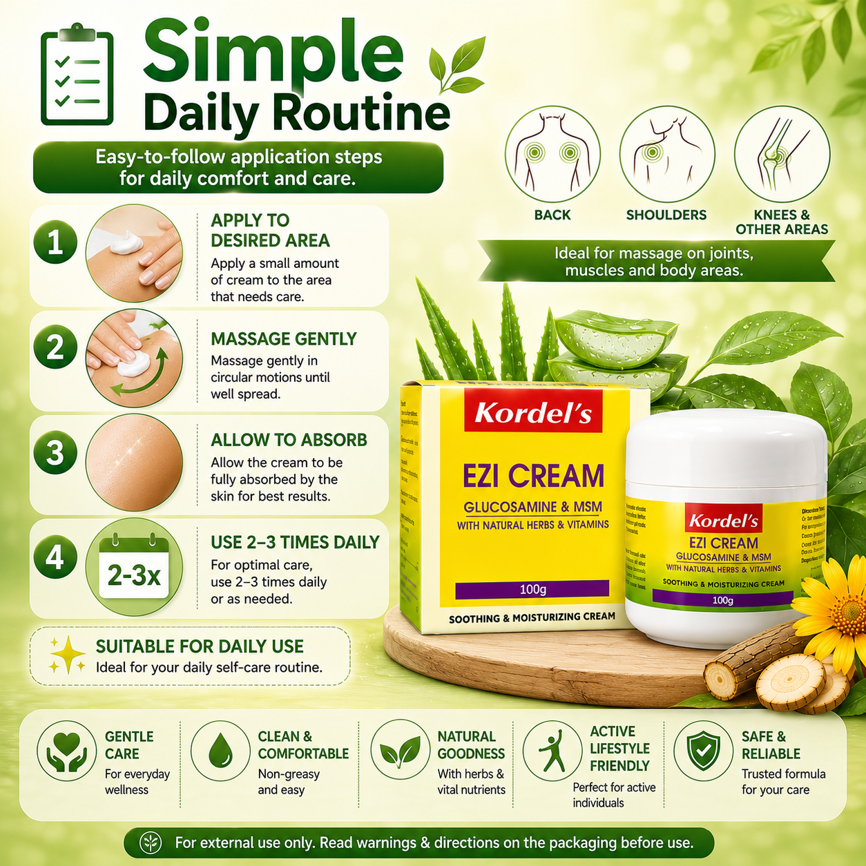Kordel’s Ezi Cream | Glucosamine + MSM | Soothing Joint & Muscle Cream 100g