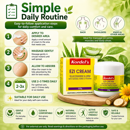 Kordel’s Ezi Cream | Glucosamine + MSM | Soothing Joint & Muscle Cream 100g