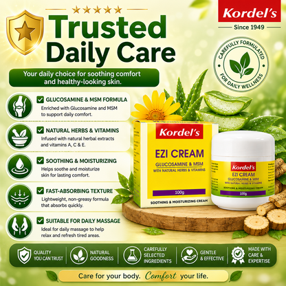 Kordel’s Ezi Cream | Glucosamine + MSM | Soothing Joint & Muscle Cream 100g