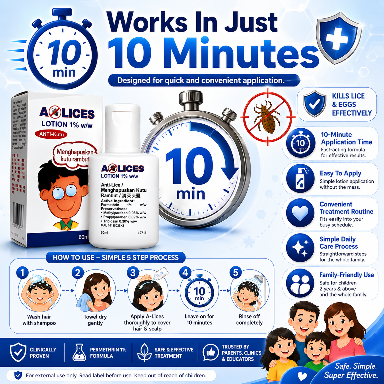 A-Lices Anti-Lice Lotion 1% | Fast Head Lice & Egg Removal | Safe for 2+