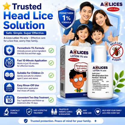 A-Lices Anti-Lice Lotion 1% | Fast Head Lice & Egg Removal | Safe for 2+