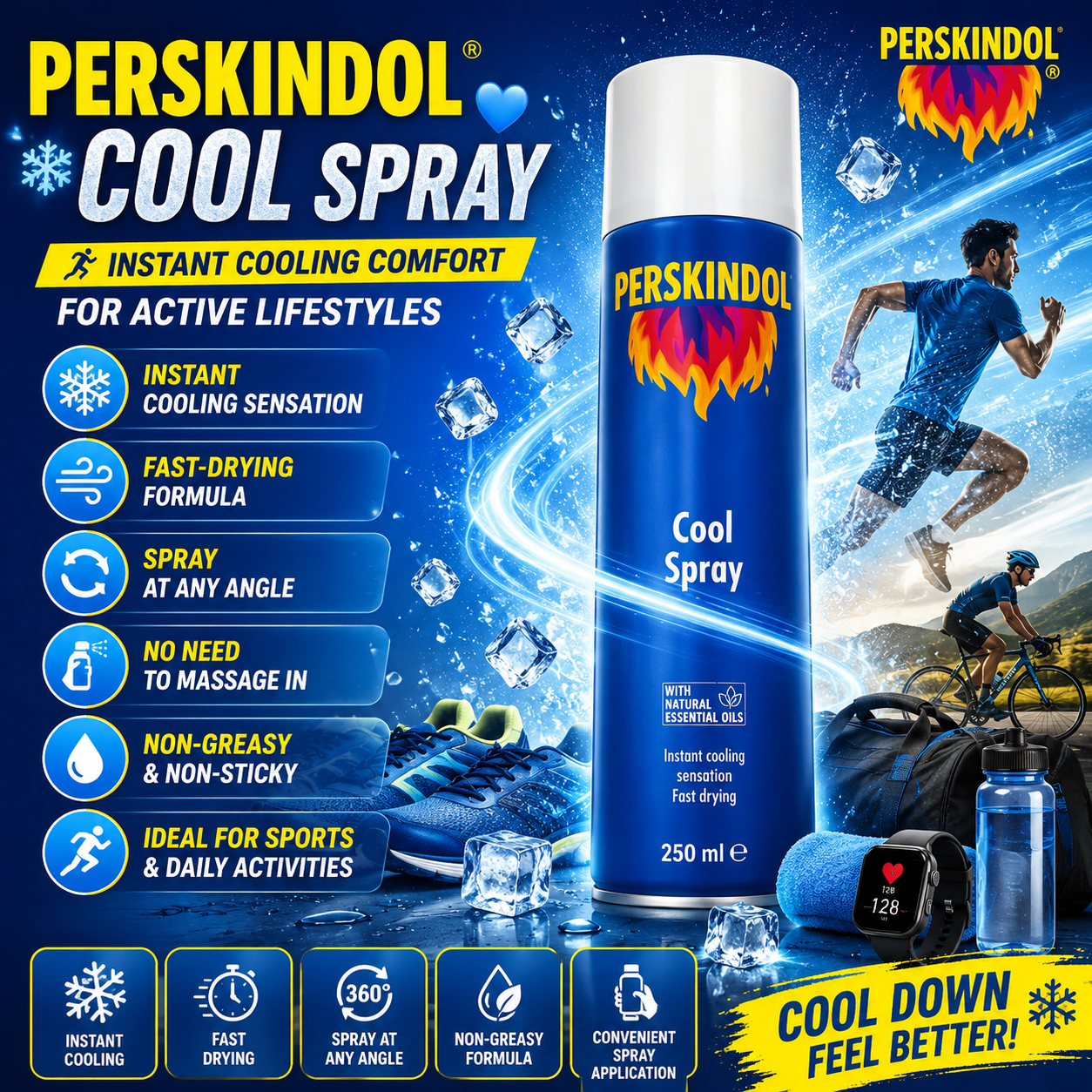Perskindol Cool Spray 250ml Instant Muscle Joint Pain Relief Sports Injury Care