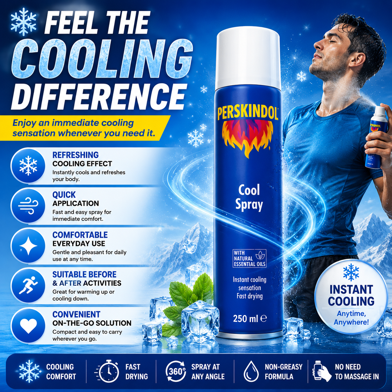 Perskindol Cool Spray 250ml Instant Muscle Joint Pain Relief Sports Injury Care