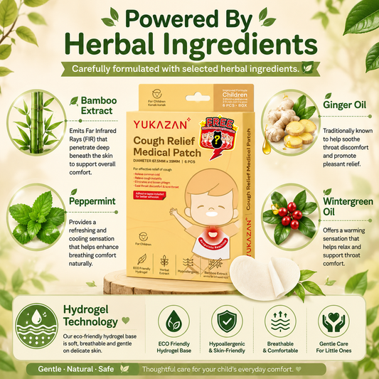 Yukazan Cough Relief Patch For Kids | Bamboo Herbal Extract Reduce Phlegm Fast