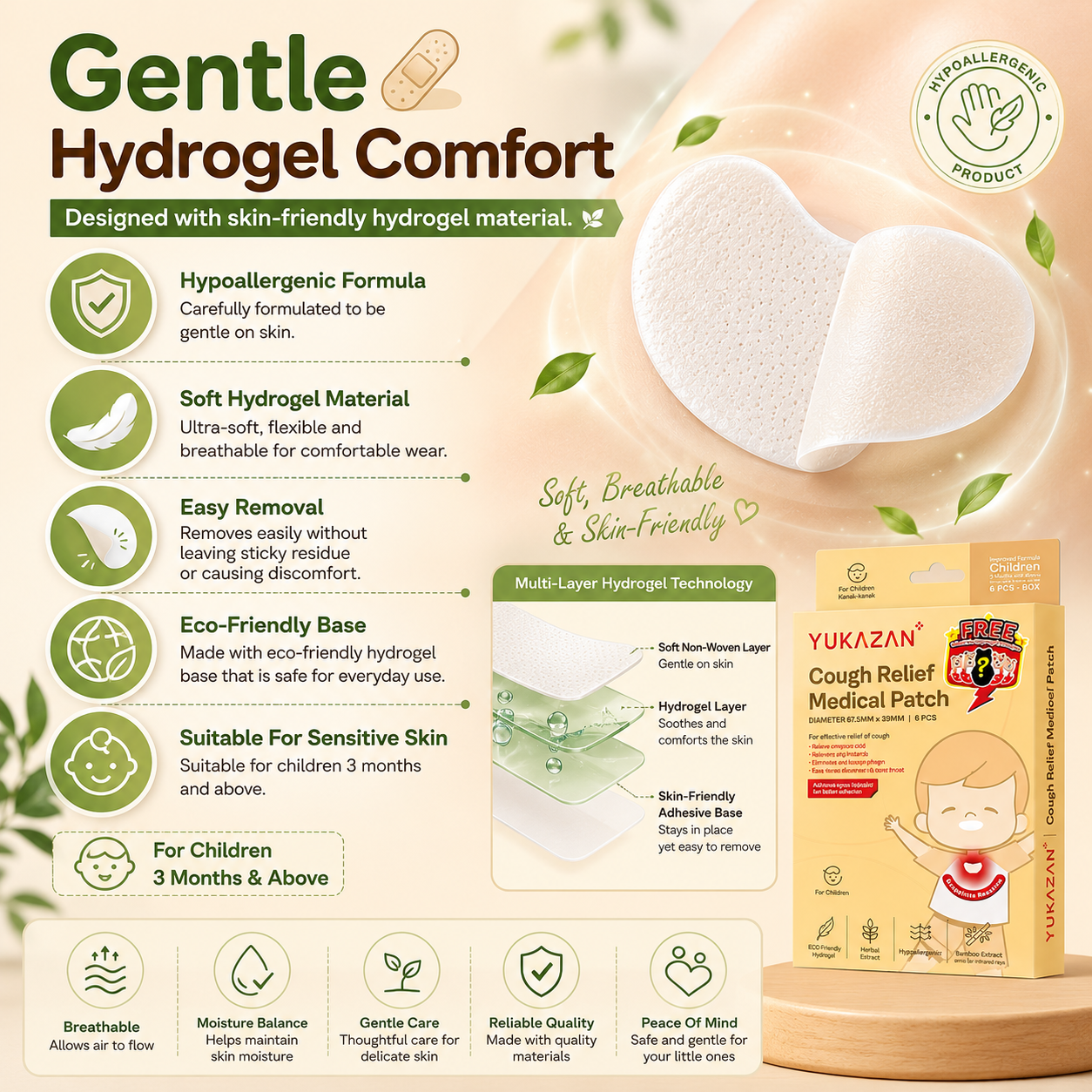 Yukazan Cough Relief Patch For Kids | Bamboo Herbal Extract Reduce Phlegm Fast