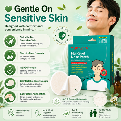 Yukazan Adults Flu Patch 6’S | Sinus, Stuffy Nose Relief | G6PD Friendly